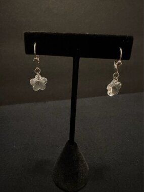925 Silver Clasp - Crystal Flower Art Deco Drop Earrings